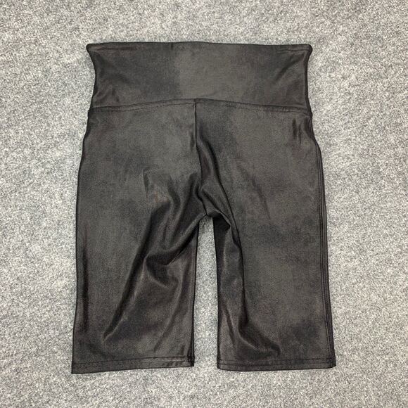 Spanx Short Women M Medium Black Faux Leather Wide Waistband Ledershorts Pull On - Picture 8 of 13